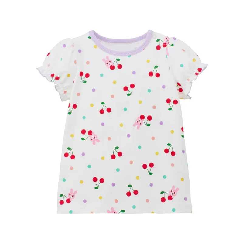 summer tops girls clothes Full cherry patterned printed T-shirt Comfortable pure cotton girls' minimalist T-shirt