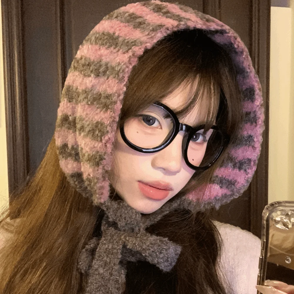 غطاء للأذنين محبوك بخطوط متباينة متعددة الاستخدامات، عصابة رأس غير رسمية مقاومة للرياح، صوف صناعي عصري