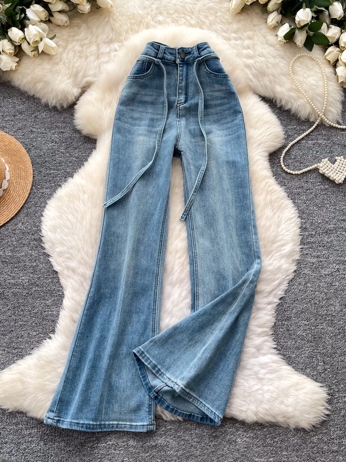

American Retro High Waist Tie Dungarees Women's Spring New Loose Slimming Casual Personality Long Pants Deep Color Loose Fit