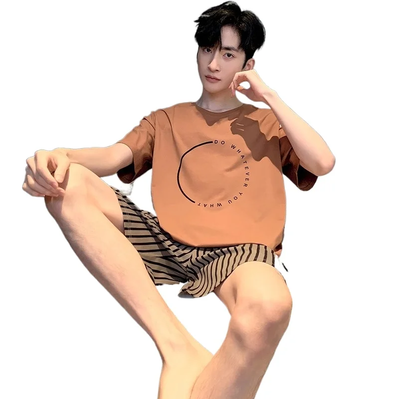 Men’s Pajamas Summer Short Sleeve Thin Loose Comfortable Casual Loungewear Set 2 Piece Set Casual Simple Sleepwear Homewear