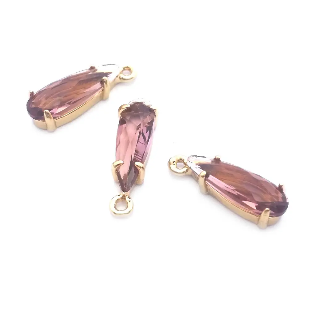 10PCS 4.5x14MM High Quality Champagne Gold Color Brass and Glass Drop Shape Charms Pendants Jewelry Making Diy Accessories