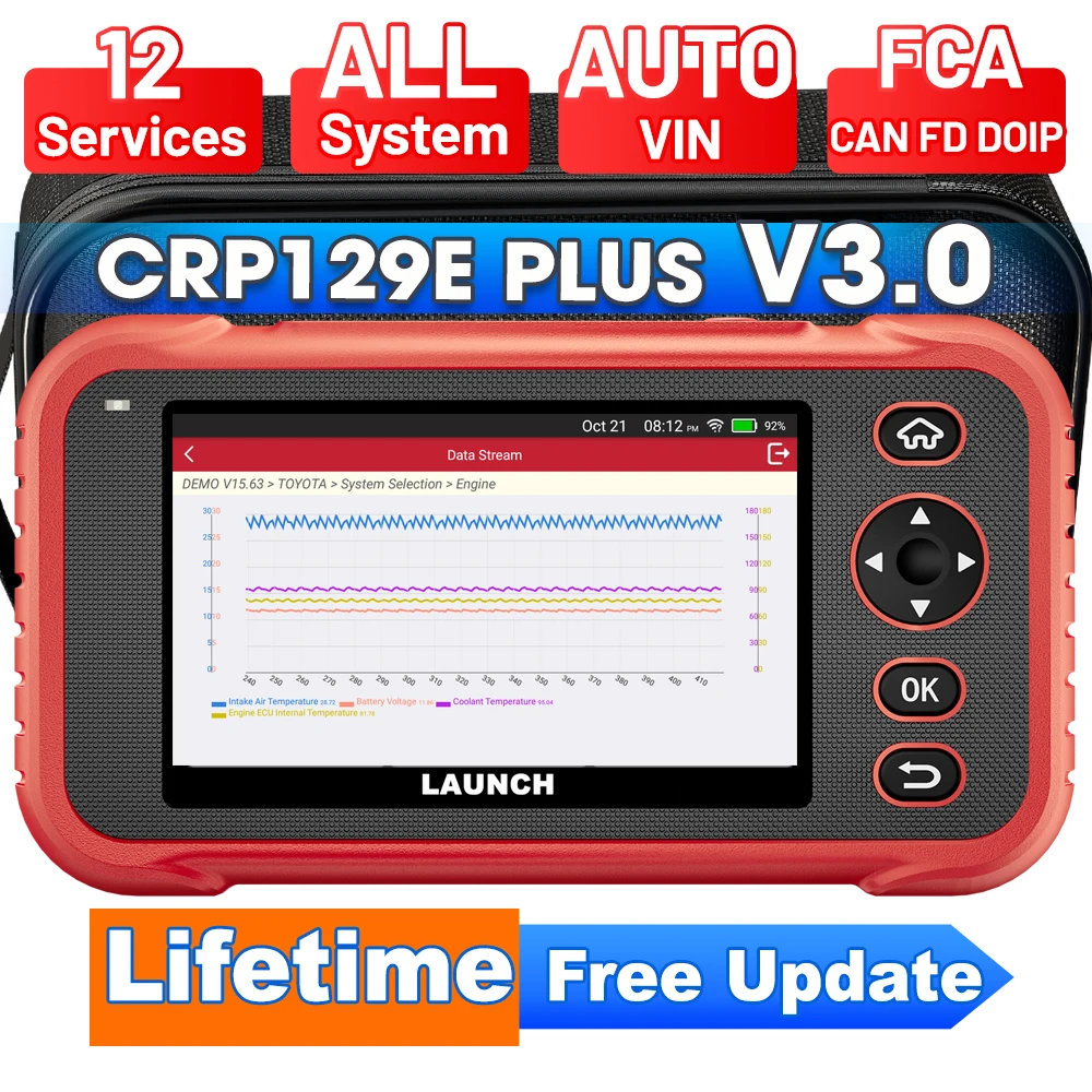 LAUNCH X431 CRP129E Plus V3.0 Scanner OBD2, 12 fonctions de réinitialisation, scanner de diagnostic automobile complet |   FCA AutoAuth, CANFD&DOIP, Réinitialisation TPMS/Huile/SAS/EPB/BMS/DPF, Test de batterie, Mise à jour gratuite à vie