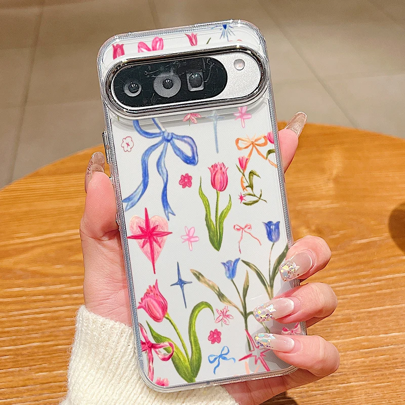 Handyhülle mit Kleinblumenmuster für Google Pixel 10 9 8 7 Pro Pixel 9 10 Pro XL 7A 8A 9A Stoßfeste Transparente Weiche TPU-Rückabdeckung