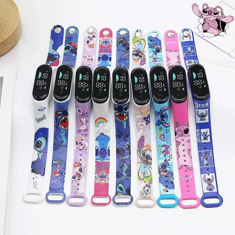 Disney Stitch Wrist Watch Lilo and Stitch Angel Cartoon Printed LED Waterproof Electronic Watch Accessories Student Kids Gift