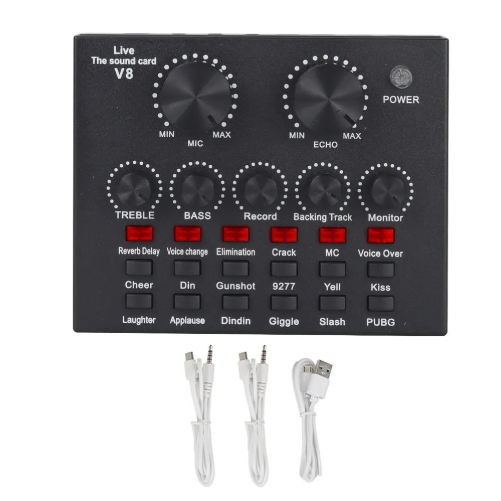 Durable Audio Mixer V8 Sound Card Studio Record Professional Mic Sound Card Black Portable External Sound Card Mobile Record