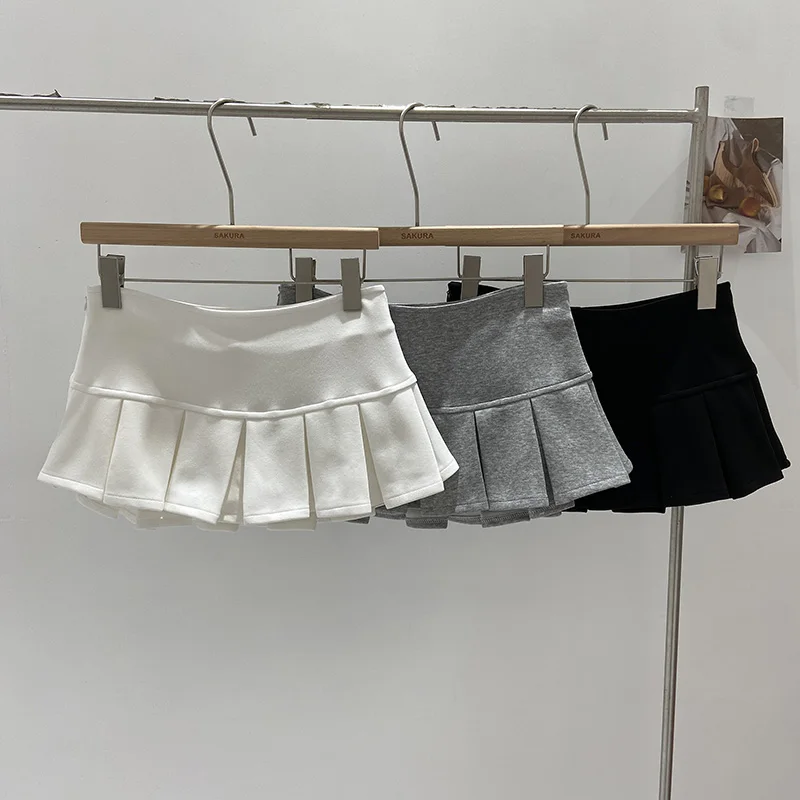 American Retro Low Waist Solid Color All-Match Mini Skirt Women 2025 Summer New Streetwear Sexy Slim Pleated A-line Skirt
