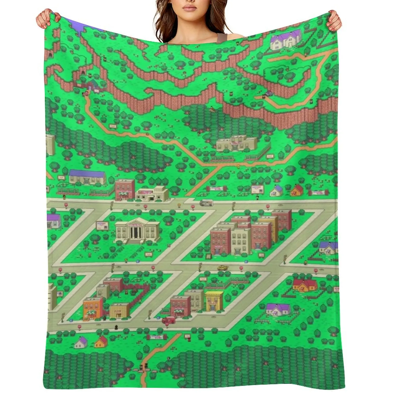 

Earthbound Onett Map Throw Blanket Beach Decorative Throw Decorative Sofa Shaggy Blankets