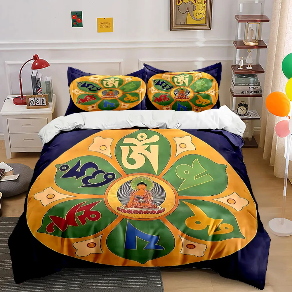 Mandala Buddhist Meditation Set Bedding Set with 1 Duvet Cover 2 Pillowcases Single Double King Queen, Gift