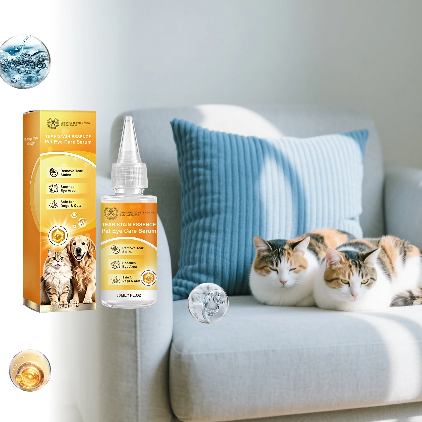 Pet Eye Care Drops for Dogs Cats Gentle Tear Stain Remover Eye Cleaning Serum Remove Eye Discharge