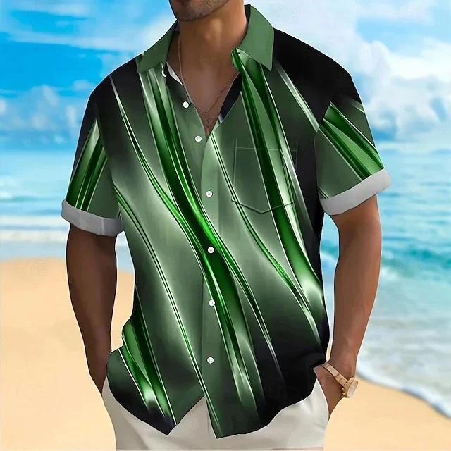 Summer Short Sleeve Linen Shirt Men Chest Pocket Design Lightweight Beach Holiday Casual Streetwear Tops