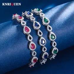 Charms 4*6mm Emerald Ruby Sapphire Bracelets for Women Vintage Gemstone Cocktail Party Fine Jewelry Anniversary Gift Accessories