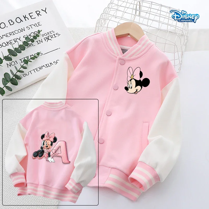 Disney Minnie Adult Jackets Girl Kawaii Anime Pattern Printed Baseball Jacket Women Winter Casual Warm Thick Clothing Top Coat