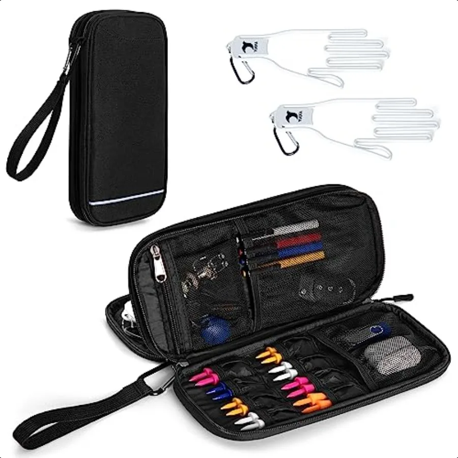 

Golf Glove Holder Golf Glove Case with A Pair of Golf Gloves Stretcher with Hook Protective Golf Accory Case for Tees Ball Mark