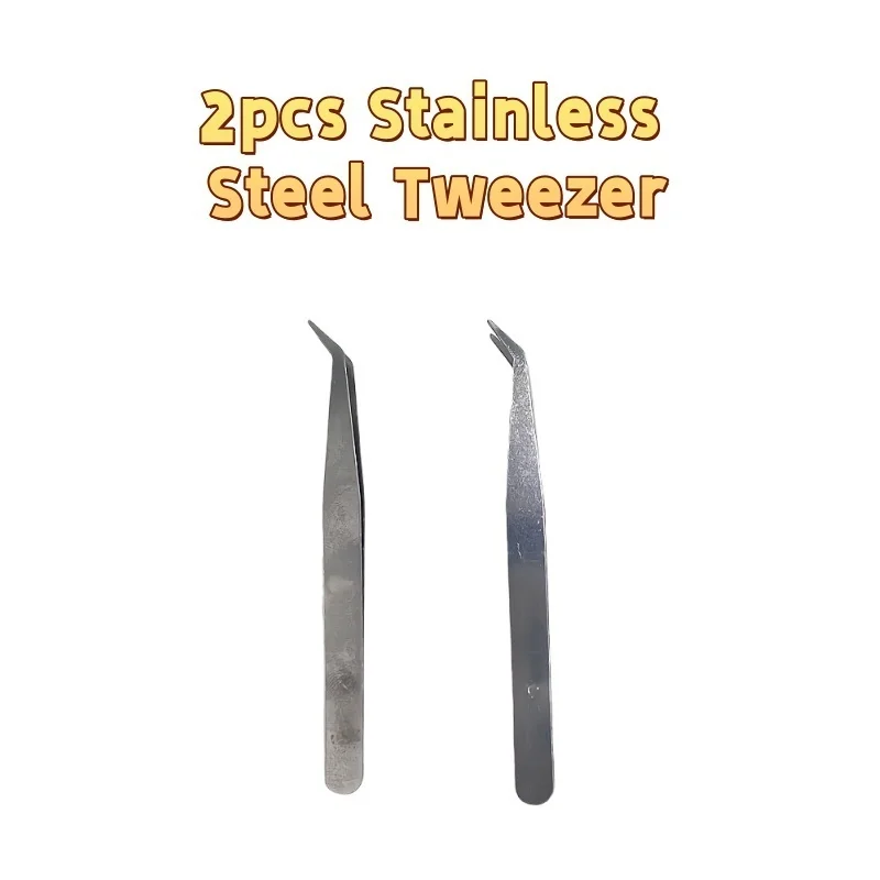 

2pcs Premium Stainless Steel 10cm ESD Anti-Static Stainless Steel Tweezers Set Precision oblique Tweezers