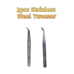 2pcs Premium Stainless Steel 10cm ESD Anti-Static Stainless Steel Tweezers Set Precision oblique Tweezers