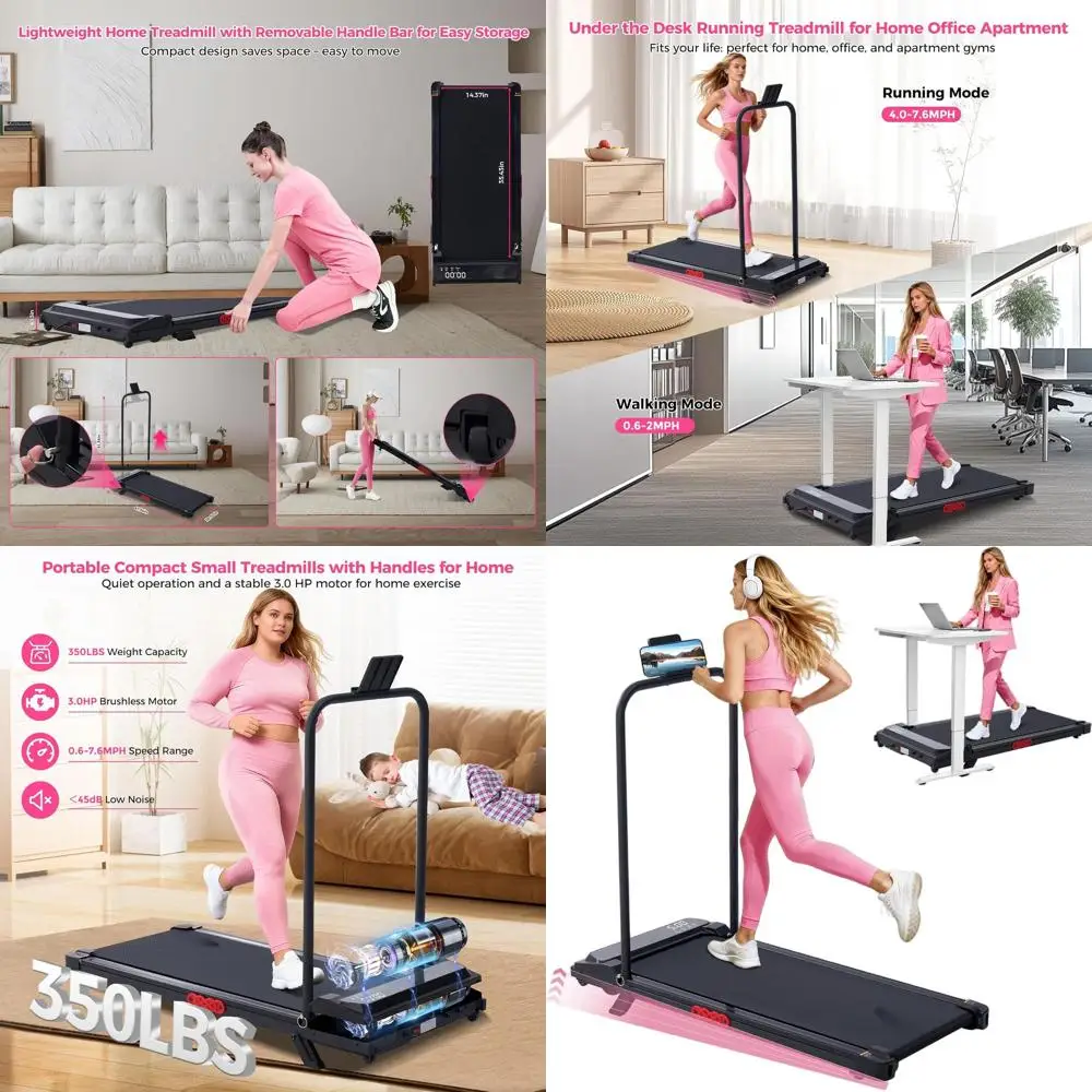 

Портативная электрическая беговая дорожка с ручкой, регулировкой угла наклона и компактным дизайном для домашнего использования