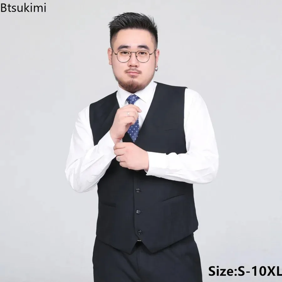 2024 New Men's Business Party Wedding Formal Suit Vest Men Plus Size10XL Solid V-neck Vest Elegant Style Man Gentleman Waistcoat