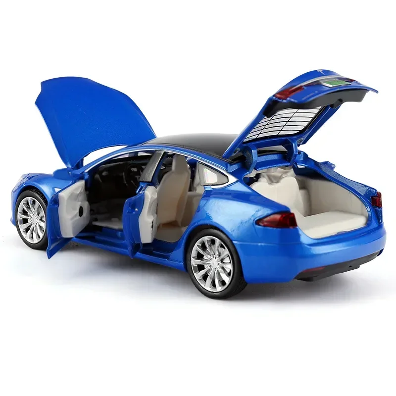 1/32 Tesla Model S 100D SUV coche de juguete modelo Diecast aleación Metal miniatura sonido y luz tirar hacia atrás 1:32 colección regalo para niño chico