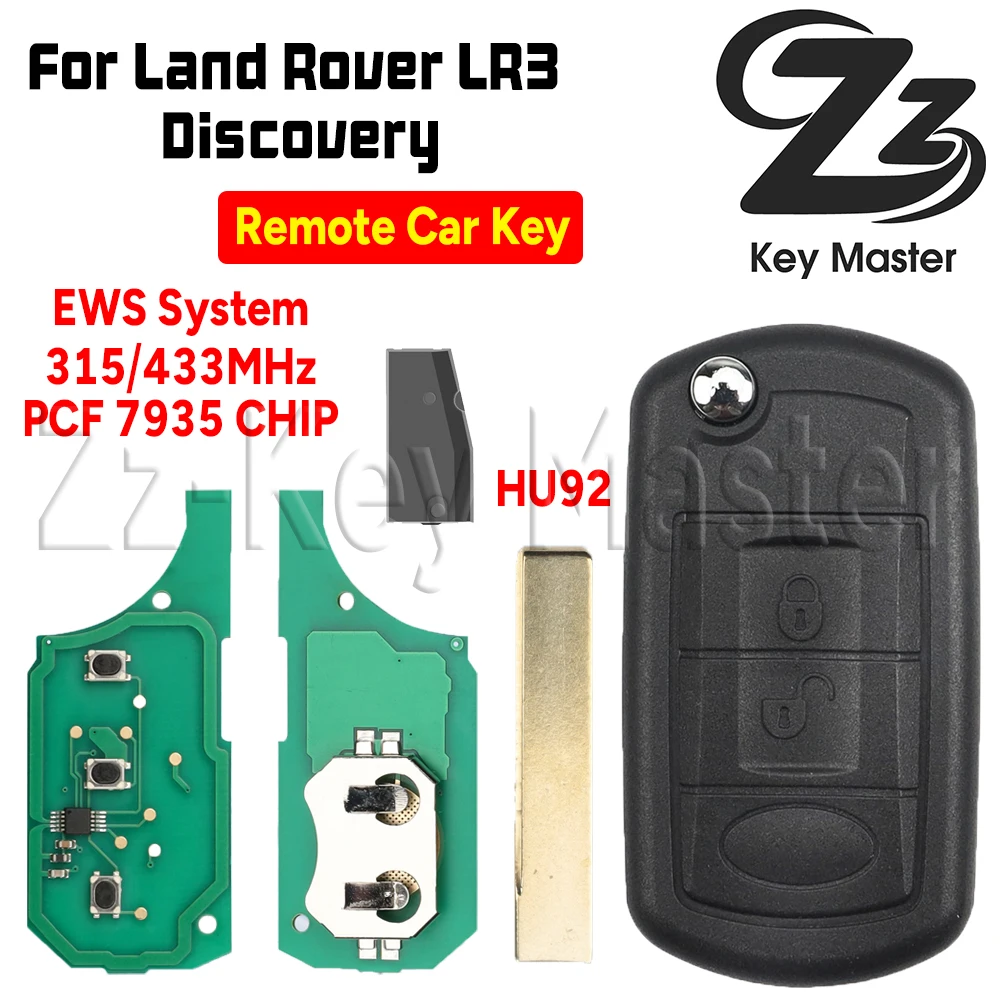 

Zz Key Master Car Remote Key For Land Rover EWS System ID 44 PCF7935 315/433MHz Blade HU92 For Land Rover LR3 Discovery Vogue