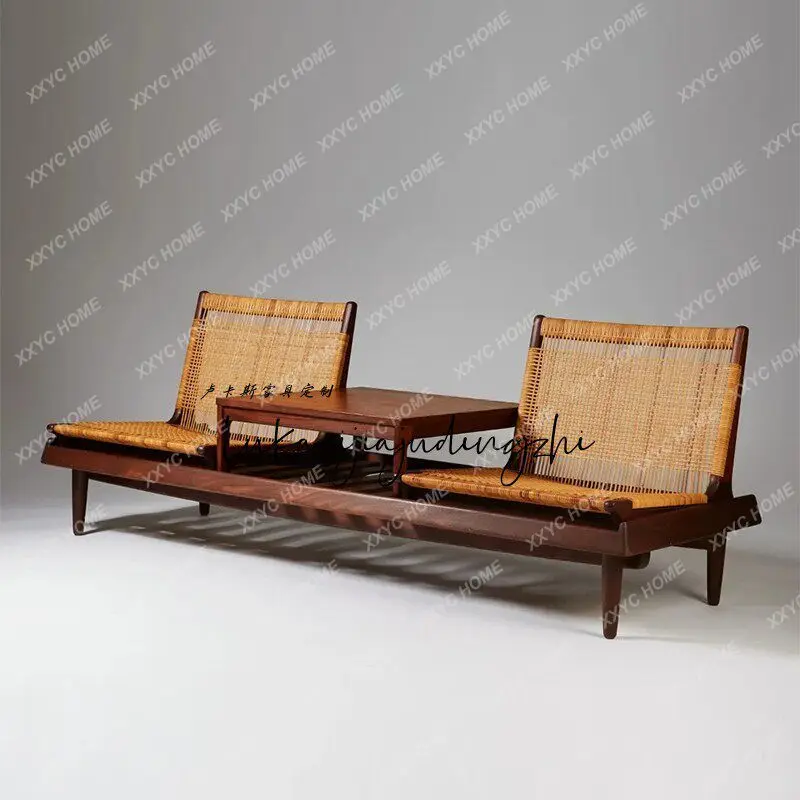 

Medieval style rattan bench café negotiation double sofa, multi-functional lounge chair, homestay coffee table combination