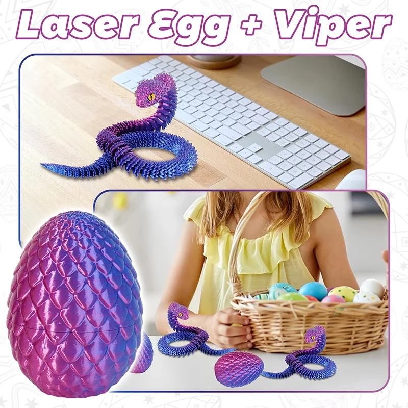 3D Printed Snake Egg With Flexible Inner Hinge Animal Toy, Movable Joint Surprise Egg Desktop Home Decoration Home Decor Gifts