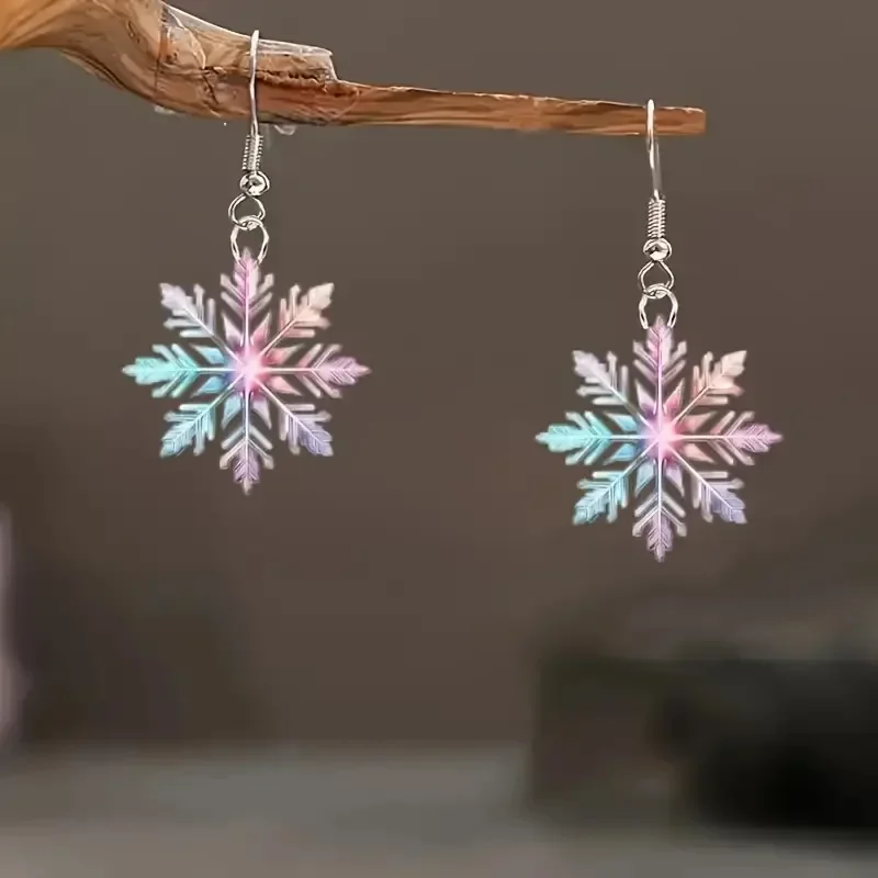 

2D*Ice Colored Gradient Snowflake Acrylic Earrings for Women 2024 Retro Trendy Artistic Winter Atmosphere Christmas Jewelry