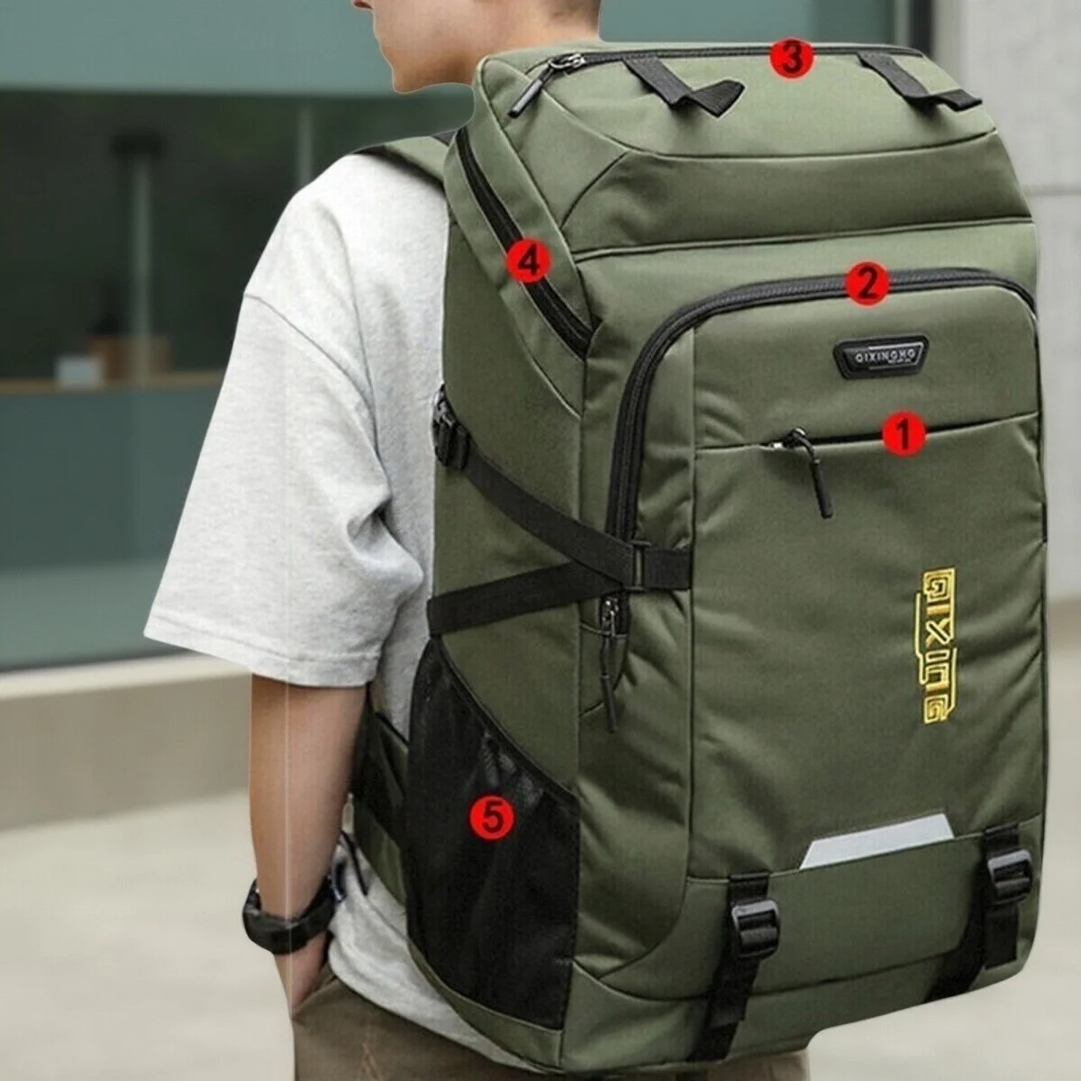 حقيبة ظهر كبيرة السعة للسفر للجنسين، حقيبة للمشي لمسافات طويلة في الهواء الطلق مقاومة للماء، حقيبة كتف مع جيب للكمبيوتر، تصمي... #4