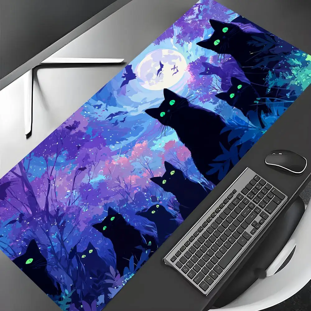 Dark Fairy Tale Mysterious Cat Mouse Pad Gaming mats Non-Slip Desk Mat mouse carpet with Stitched Edge HD printing Office mat