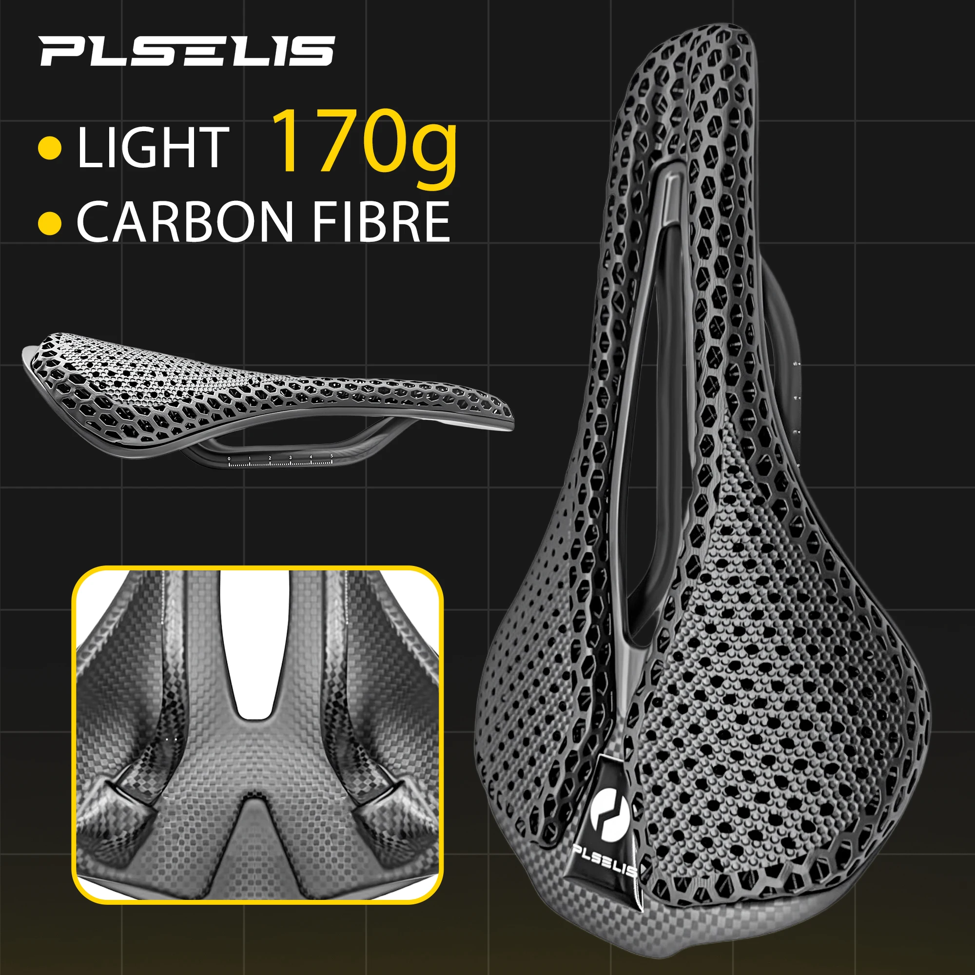 

Plselis Full Carbon Fiber Saddle 3D Printing Bicycle Cushion Road Bike Saddle Riding Accessories Lightweight Comfortable Seat