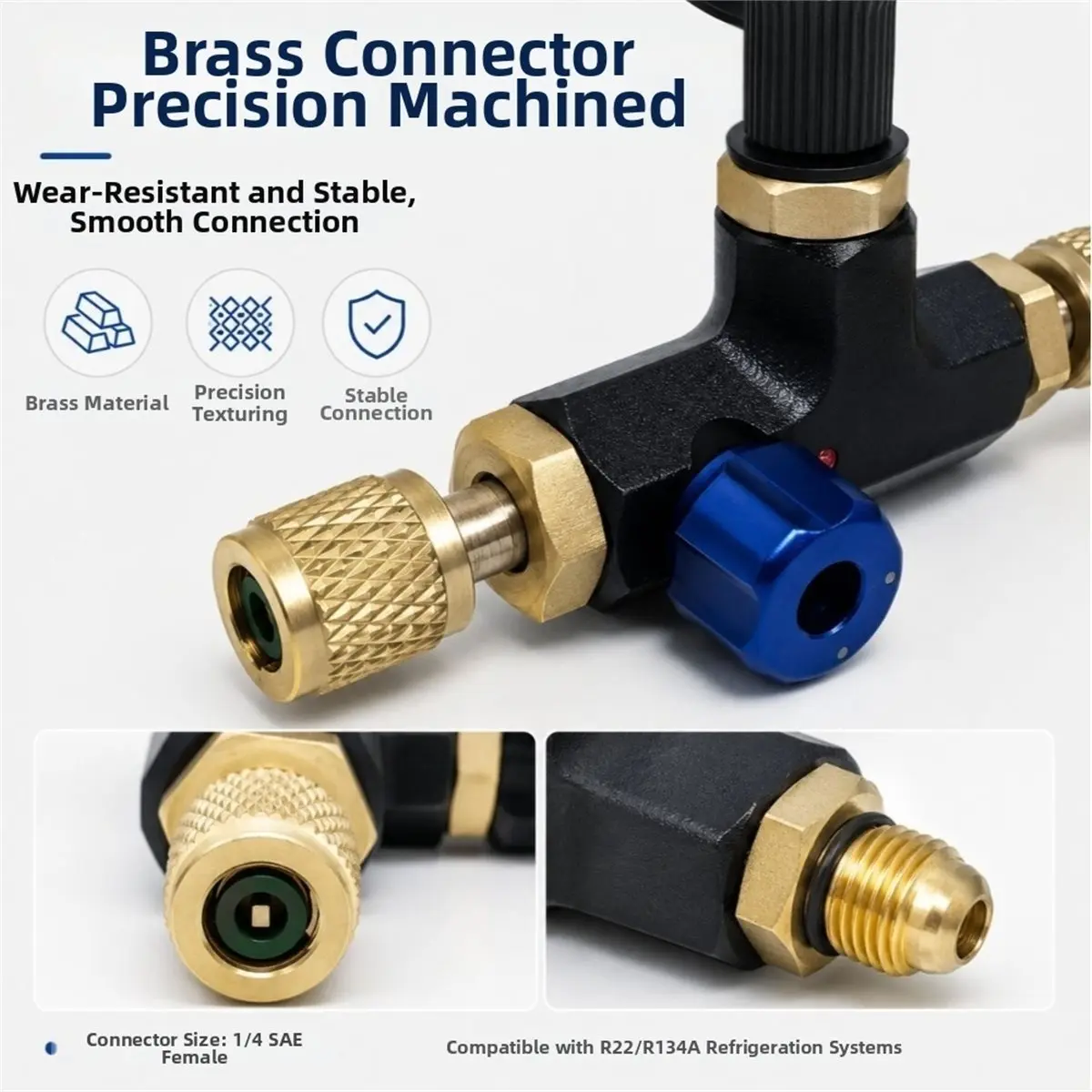 Manual Operated Three Way Vacuum Valve 1/4 for for Sae Brass Fitting Designed for R22 and R134a Refrigerant Lines
