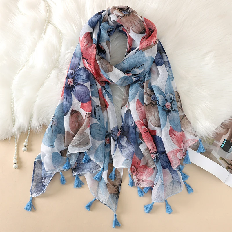 New Soft Linen Cotton Scarf Shawls Women Luxury Premium Foulard Femme Long Spotted leopard print Tassel Scarfs Scarves Echarpe