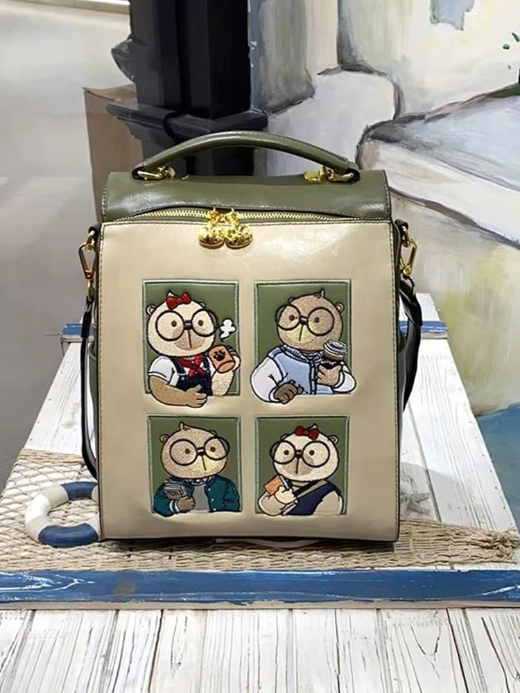 Cream Bear Original Genuine Backpack Cartoon Cute Bear Bag Large Capacity Bump Color Ribbon Pendant Going Out Women's Bag