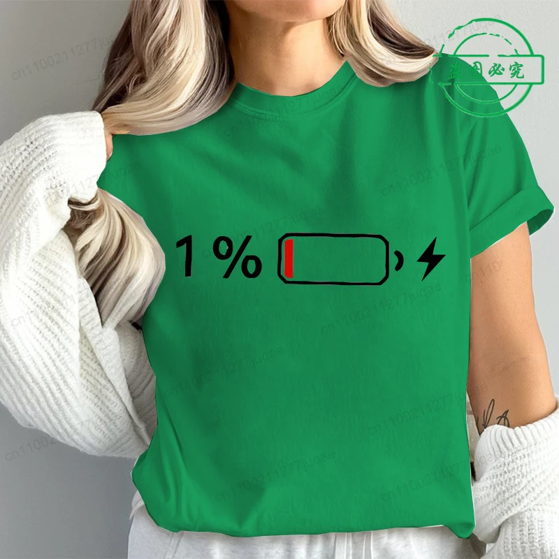 T-Shirts for Women 1% Battery Print Graphic Casual T-Shirt Short Sleeve T Shirt Women's T-Shirt Clothing Top Tee Shirts