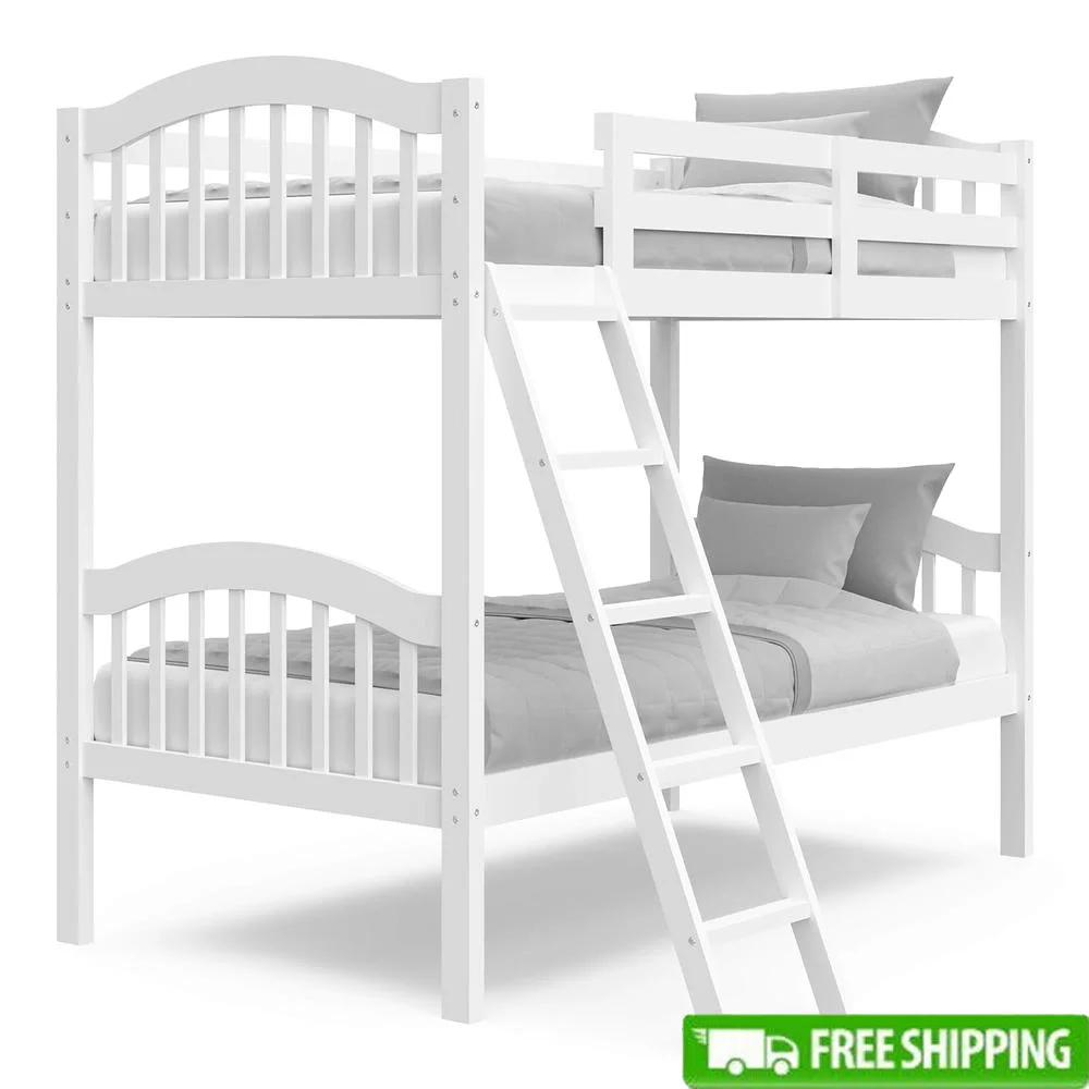 

Storkcraft Long Horn Twin-Over-Twin Bunk Bed White GREENGUARD Gold Certified Converts to 2 Individual Twin Beds Wood Slats Bunk