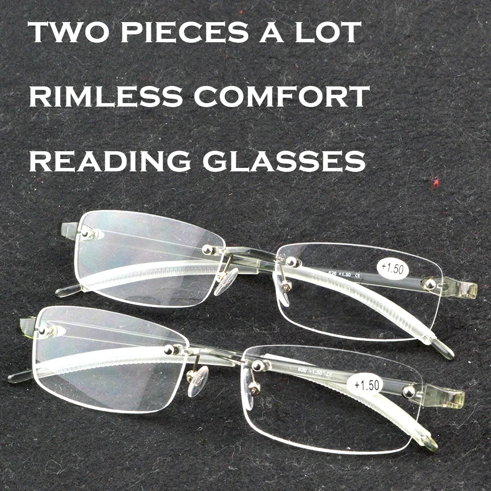 

Two Piece Rimless Reading Glasses Set Crystal Clear Frame Lightweight Comfortable Reading Glasses Men and Women +0.75 to +4