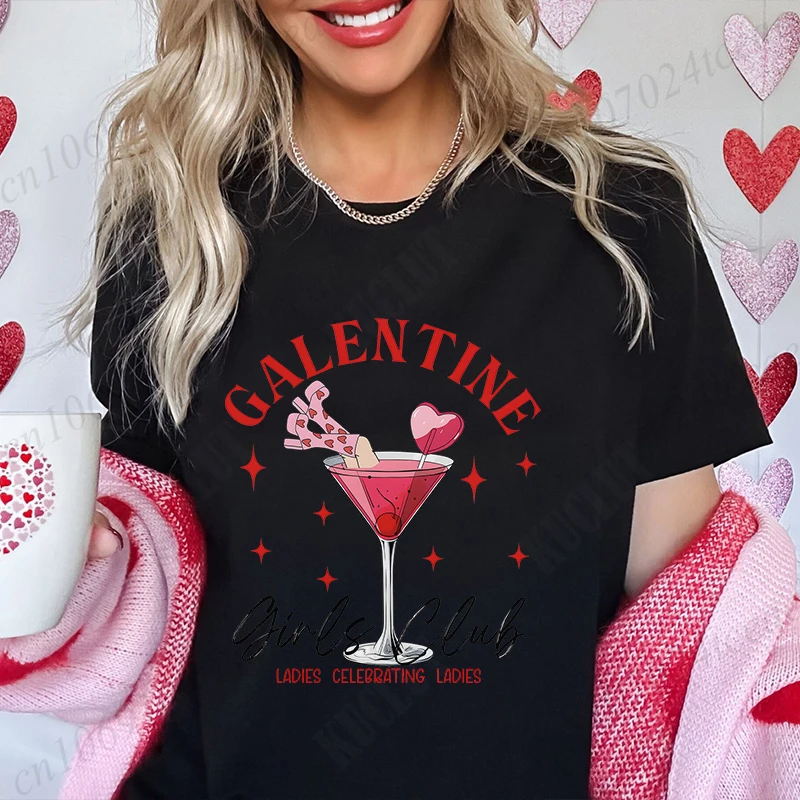 Galentine Cupid Women T-shirt Fashion Cocktail Club Harajuku Tees Valentine's Day Graphic Y2k Tops Female Aesthetic Clothing