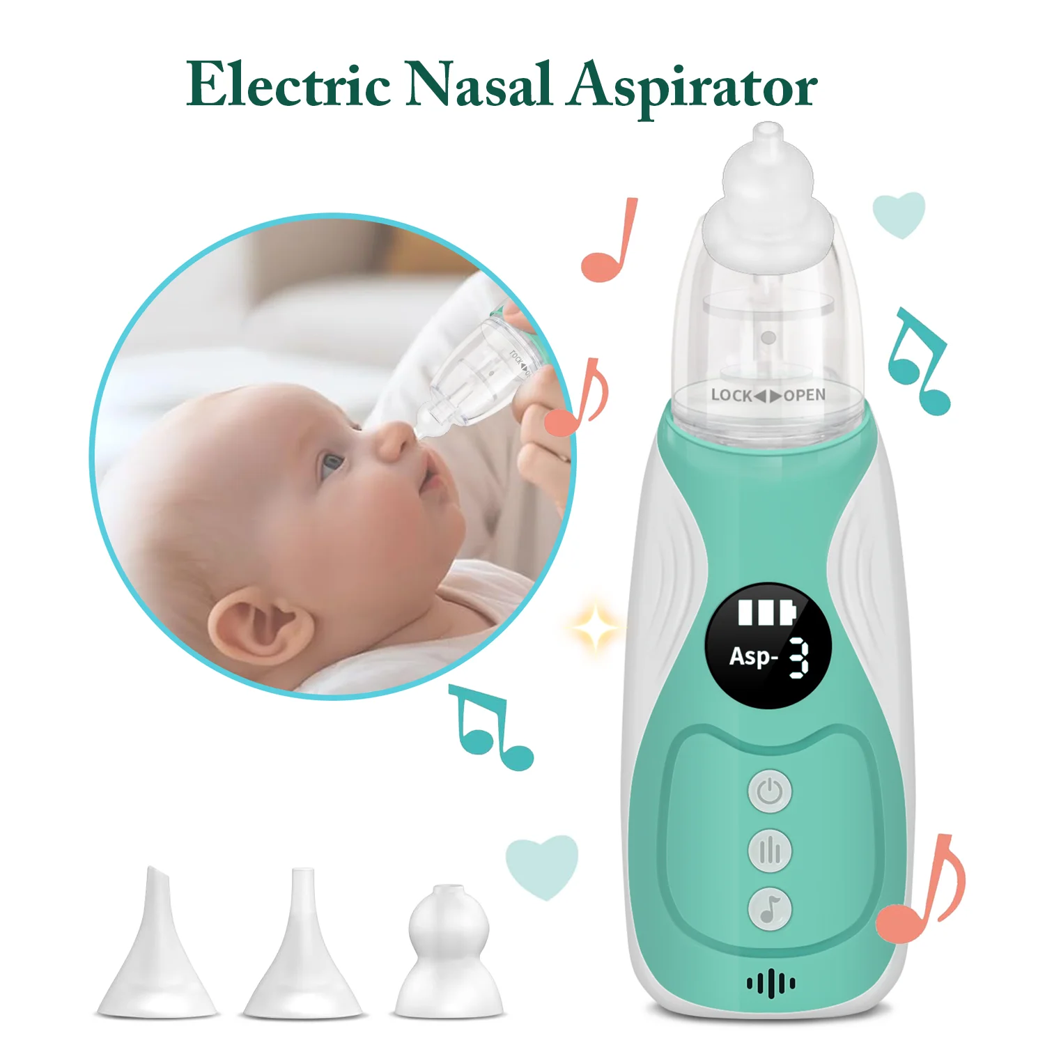 

Baby Nasal Aspirator Electric Nose Cleaner Newborn 3-Speed Suction Device with Music Low Noise Booger Mucus Sucker for Infant