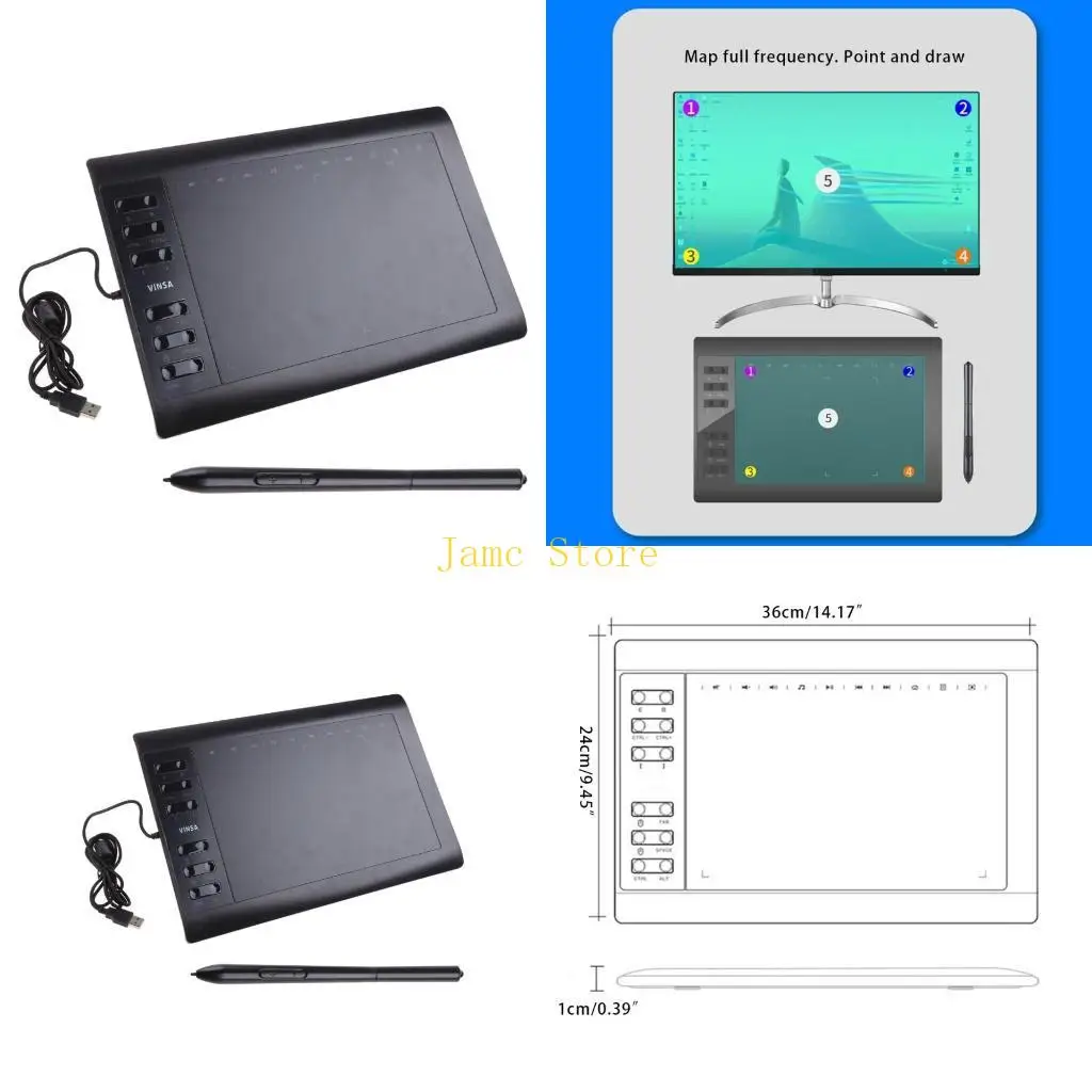 

LX0B VIN1060PLUS Цифровой планшетный компьютер с ручной росписью Электронная доска для рисования Ручка без батареи Беспроводной