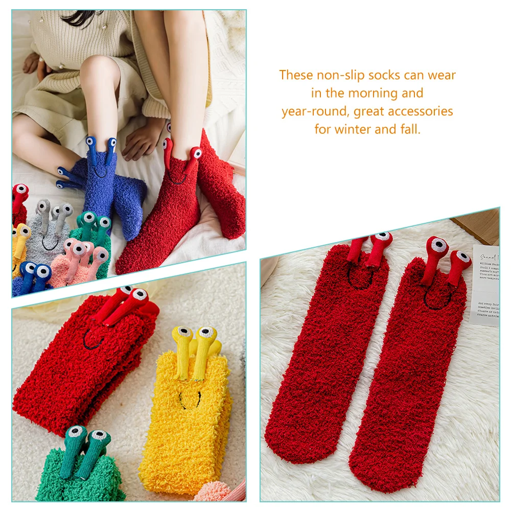 Coral Fleece Socks Fluffy Women Fuzzy for Plush Slipper with Grips Sleeping