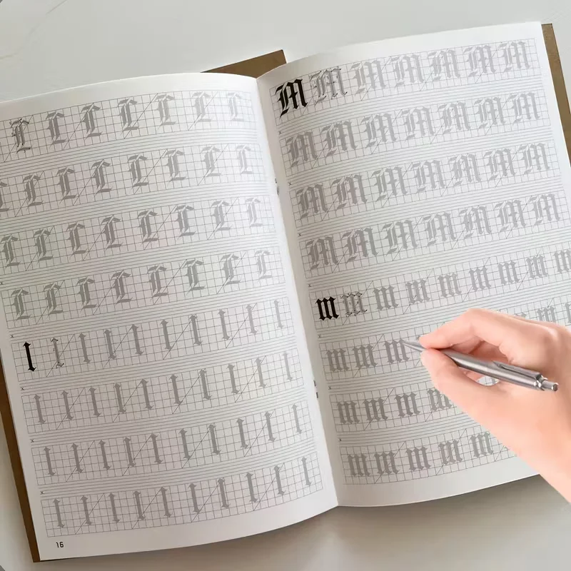Large A4 English Calligraphy Practice Book with Thickened Tracing Paper - Gothic Script Handwriting Workbook, Cover for Tracing