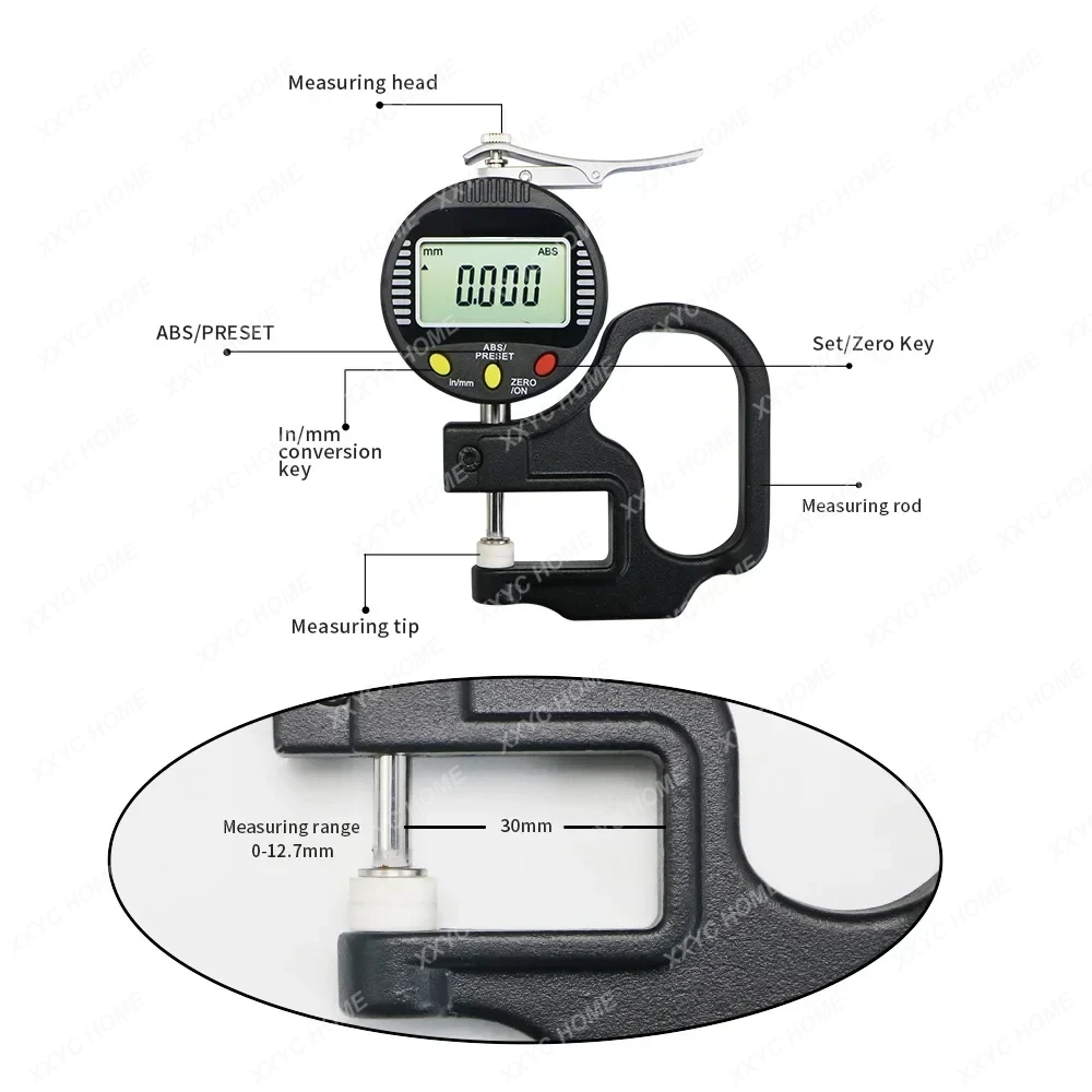 0-10mm Digital Thickness Gauge 0.001mm Micron Thickness Gauge Glass/Leather Thickness Gauge