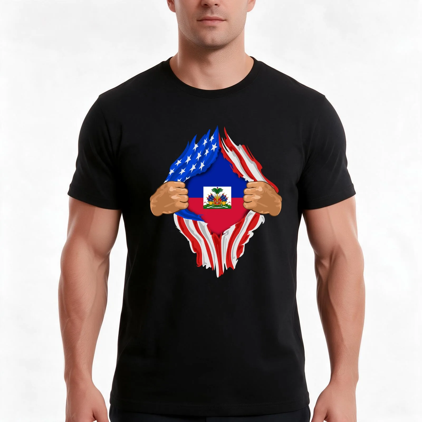 Haitian Blood Inside Me Design Haiti Flag Gift T-Shirt, Summer Casual Cotton Tee, Oversized Streetwear Tops, Unisex Men Women