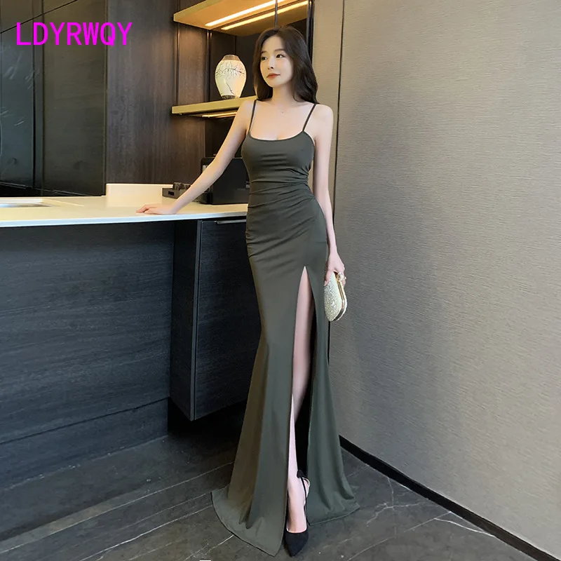 2022 sexy low-cut condole dress temperament slim cut open floor female host