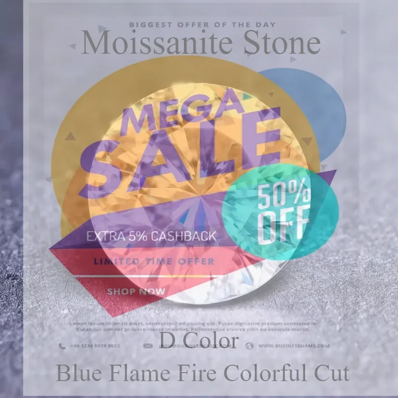 Moissanite Stone D Color Blue Flame Fire Colorful Cut Lab Grown Charm Diamond for DIY Jewelry Making Materials Certificate