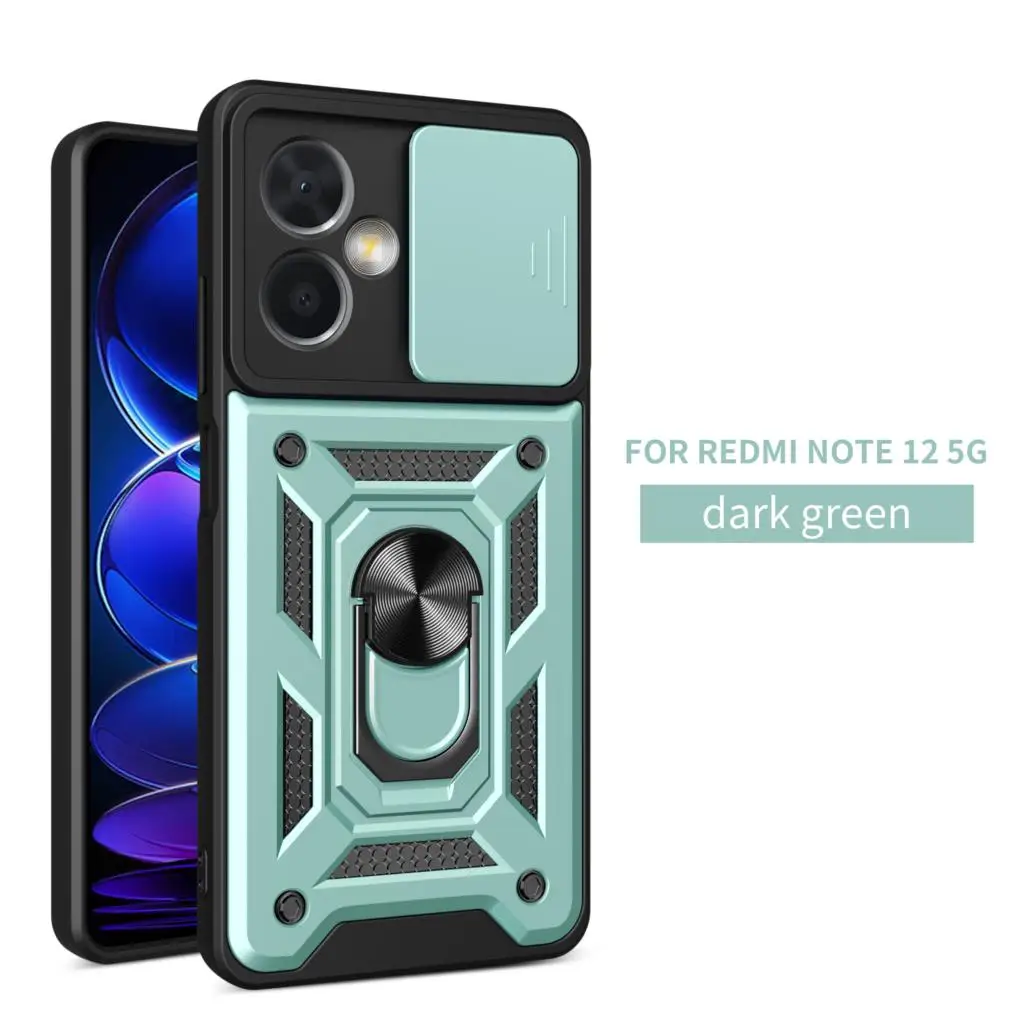 

For Xiaomi Redmi Note 12 5G Slide Camera Armor Phone Case for Redmi Note 12 Capa Magnetic Ring Holder for Redmi Note 12 5G