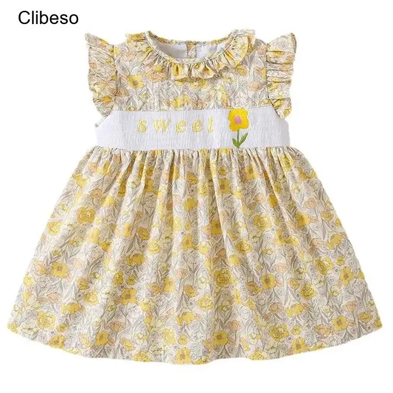 

Clibeso Children Boutique Clothing Girl Dress Handmade Smocked Embroidered Cotton Short Sleeves Babi Baptismal Clothes Dresses