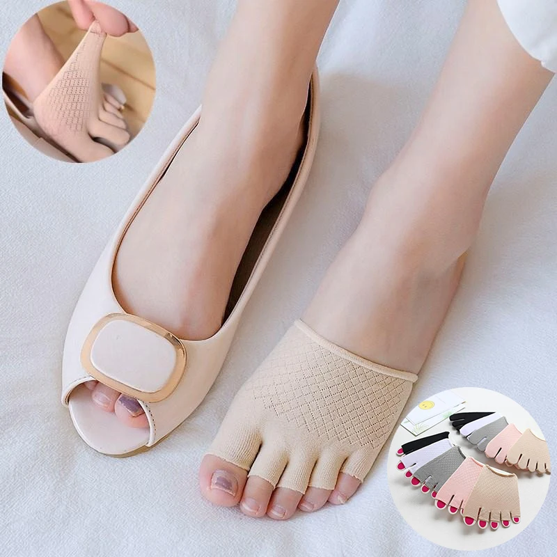 Summer Invisible Thin High Heel Front Foot Open Toe Socks Half Palm Five Fingers Socks Women Shallow Sandals Split-Toe Socks