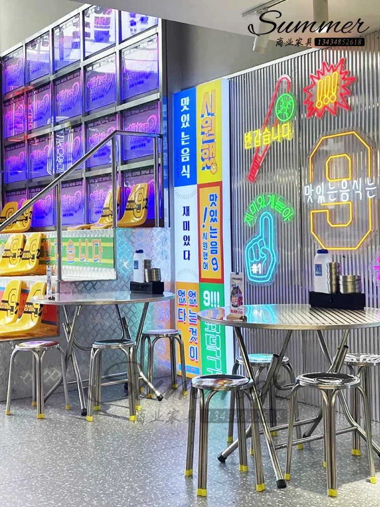 Hong Kong-style food stall table and chair combination tea restaurant stainless steel square snack barbecue skewer shop Malatang