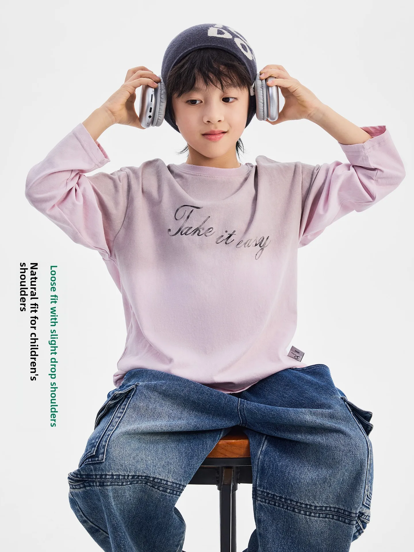 Gradual Color Long Sleeve Boys T-Shirt Base Layer Shirt Korean Style Loose Fit Cotton Polyester Blend Summer Casual Wear