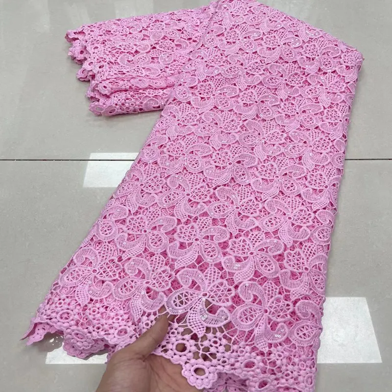 

African Embroidery Cord Guipure Lace Fabric High Quality French Nigerian Milk Silk Lace TS1598